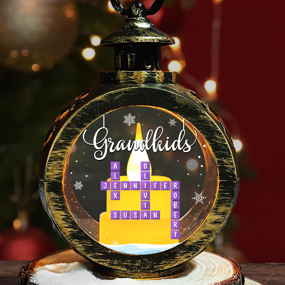Grandkids Crossword Christmas - Personalized Custom Christmas Lantern - Image 3