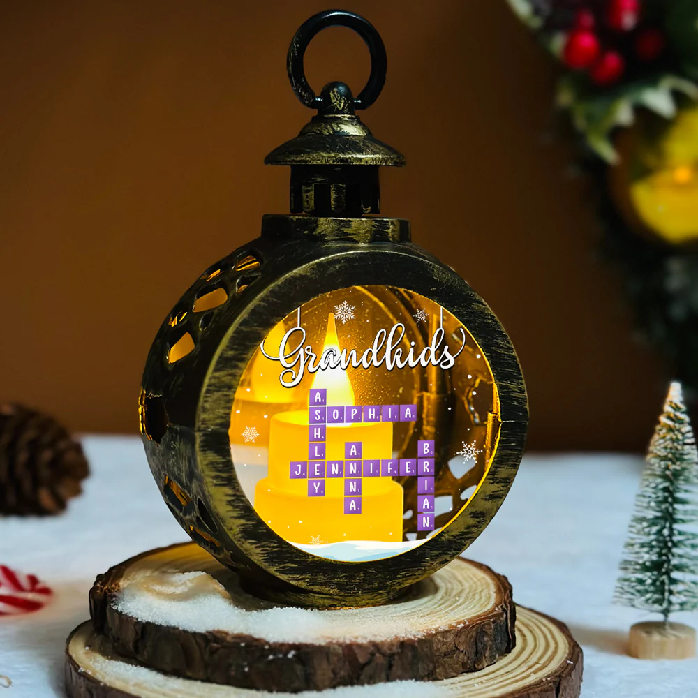 Grandkids Crossword Christmas - Personalized Custom Christmas Lantern - Image 6