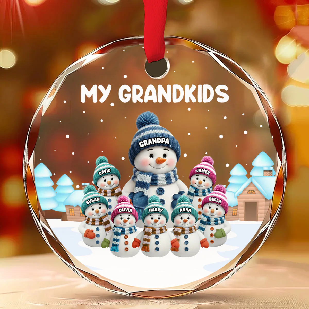 Grandkids Knitting - Personalized Custom Glass Ornament - Image 2