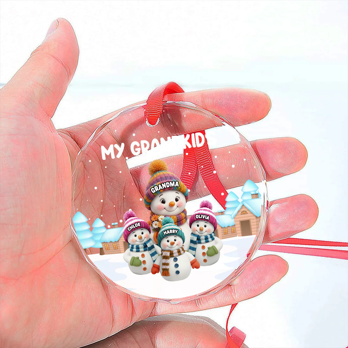 Grandkids Knitting - Personalized Custom Glass Ornament - Image 5