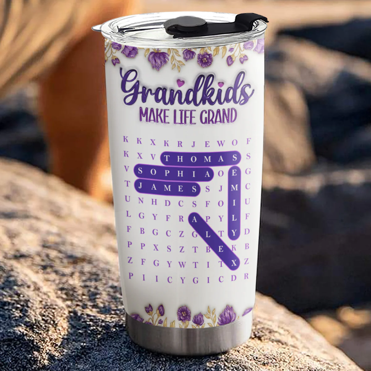 Grandkids Make Life Grand Word Search Puzzle - Personalized Custom 3D Inflated Effect Tumbler - Image 3