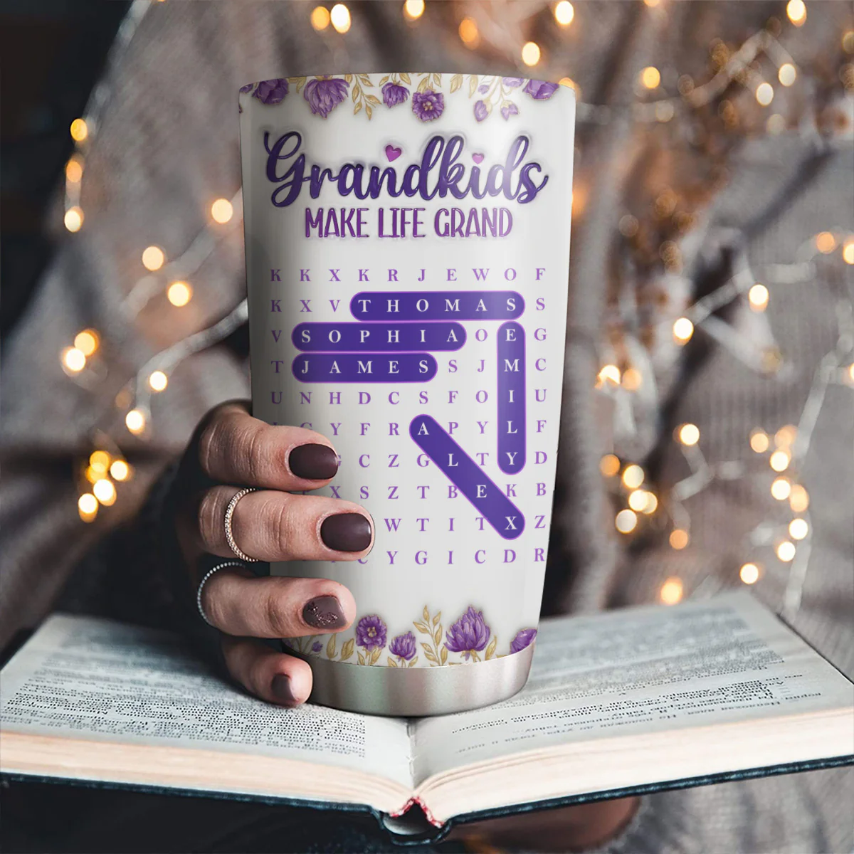 Grandkids Make Life Grand Word Search Puzzle - Personalized Custom 3D Inflated Effect Tumbler - Image 4