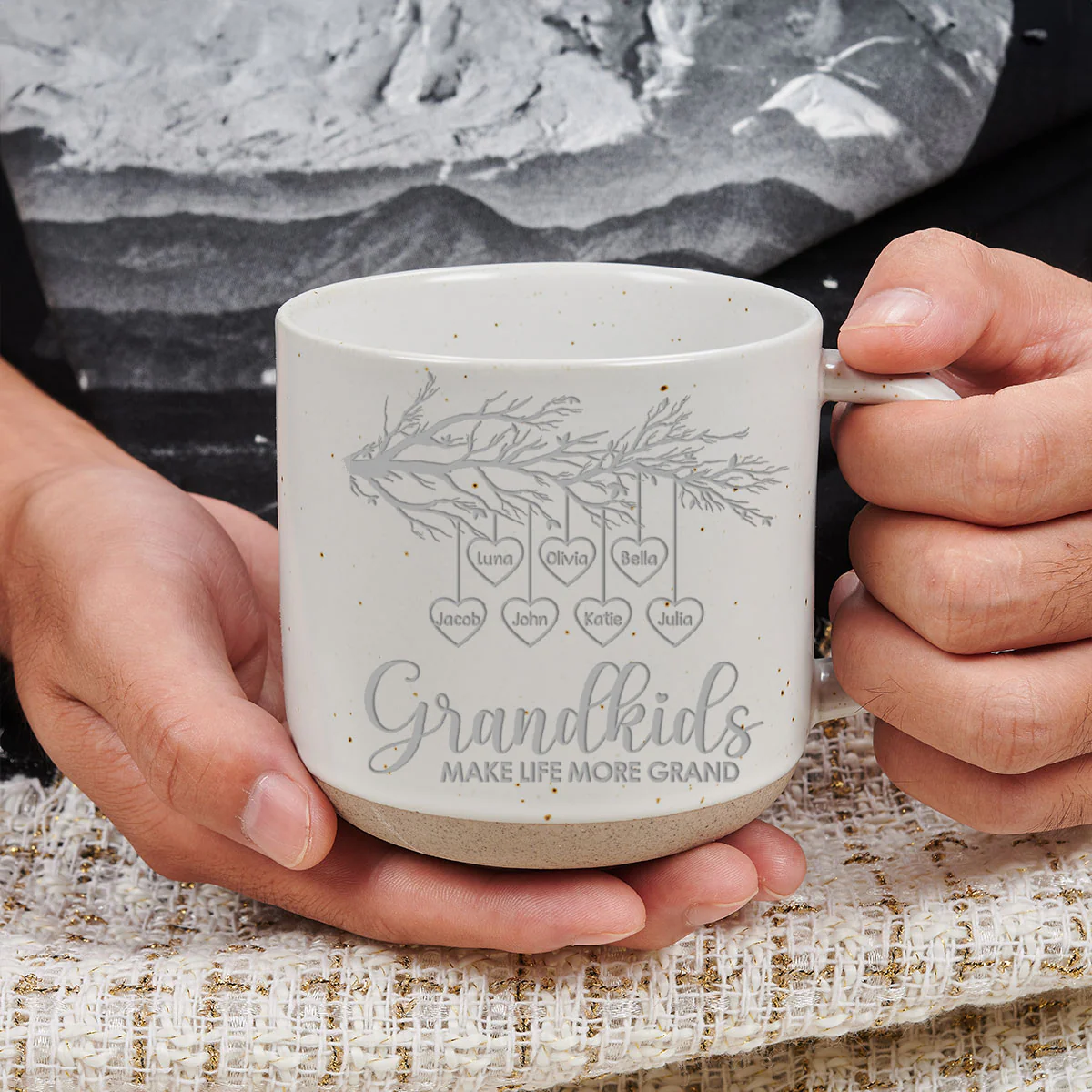 Grandkids Make Life More Grand - Personalized Custom Engraved Pottery Mug - Image 3