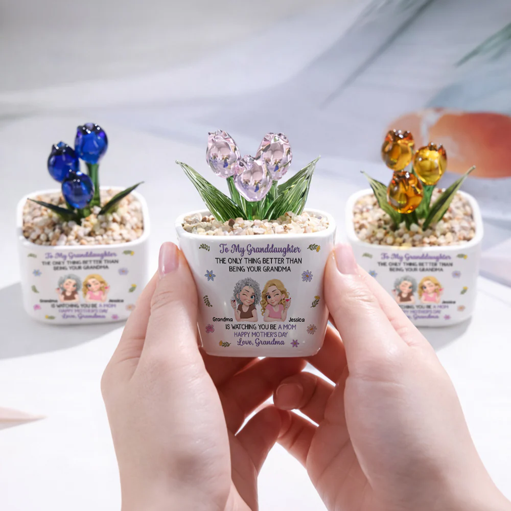 Grandma And Grandkid Linked Together Cartoon - Personalized Custom Glass Everlasting Tulips - Image 7