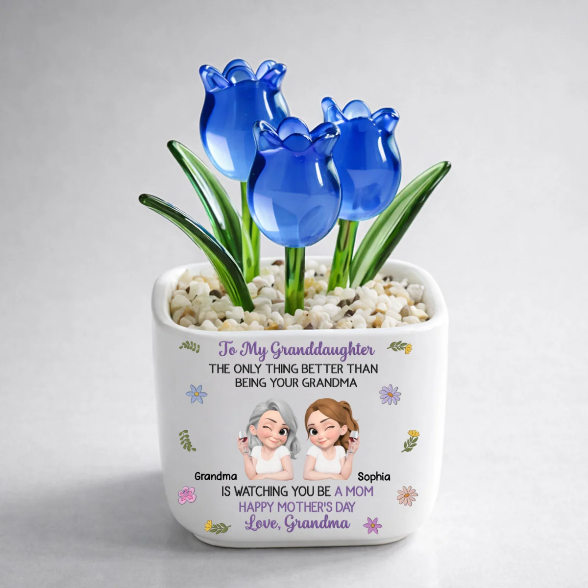 Grandma And Grandkid Linked Together Cartoon - Personalized Custom Glass Everlasting Tulips - Image 9
