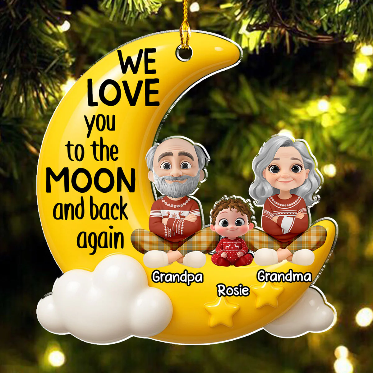 Grandma And Grandkid On The Moon - Personalized Custom Acrylic Ornament - Image 3