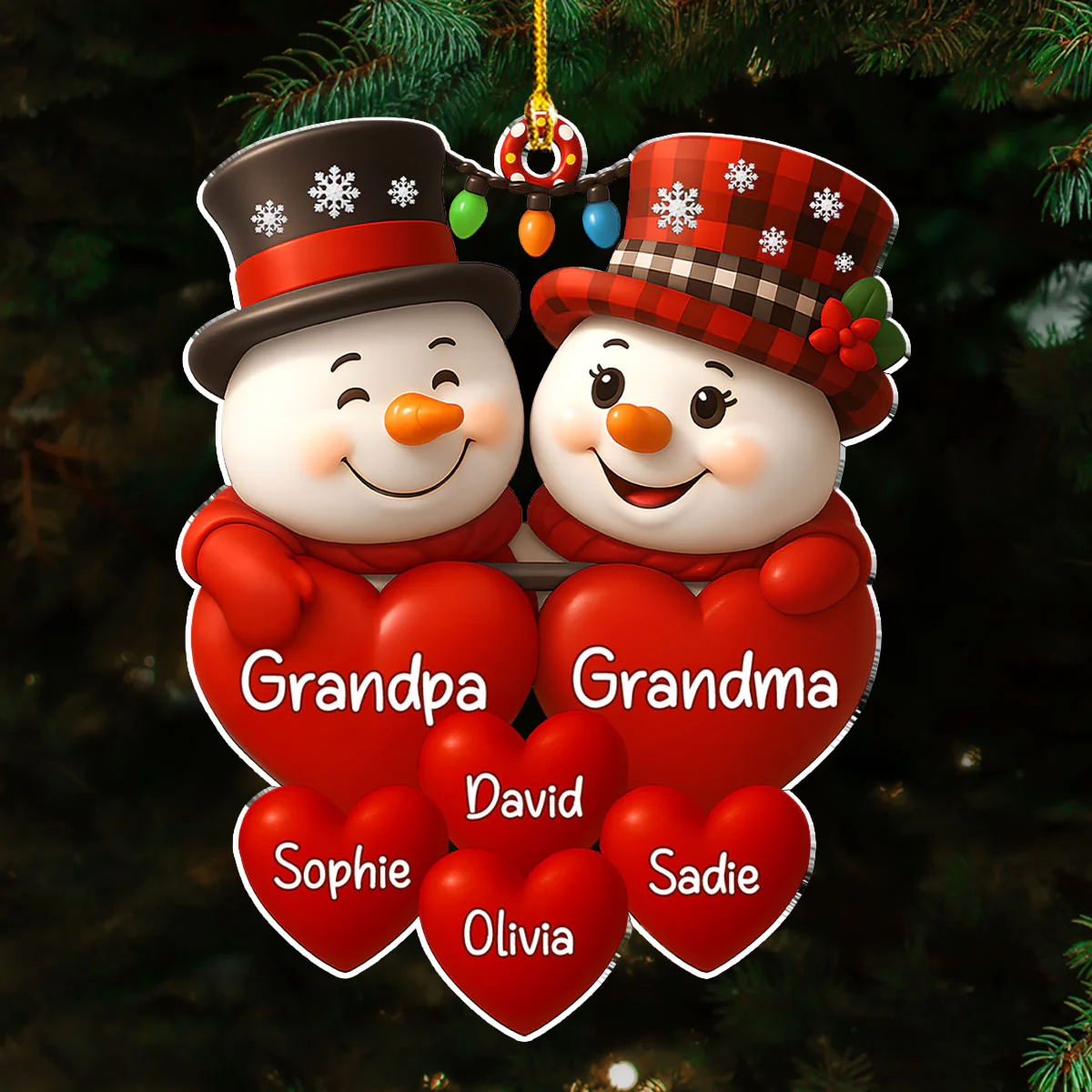Grandma And Grandpa Hearts - Personalized Custom Acrylic Ornament - Image 2
