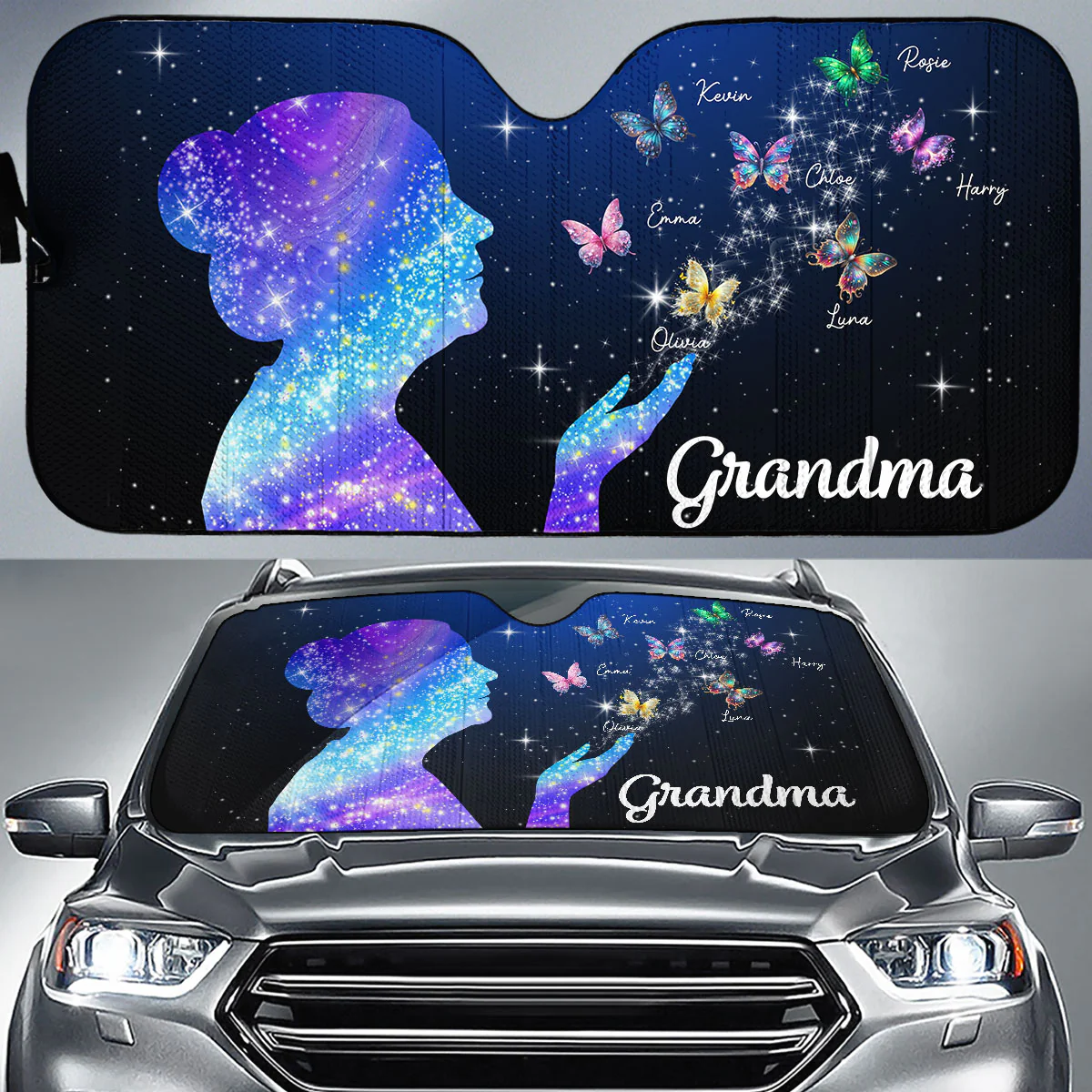 Grandma And Kids Beautiful - Personalized Custom Car Sunshade - Image 2