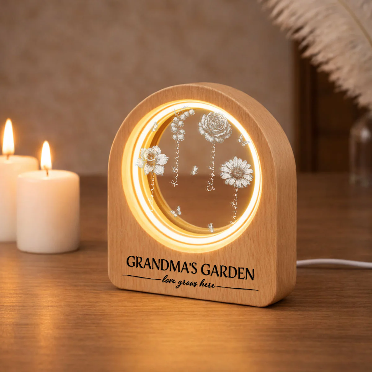 Grandma Birth Month Garden - Personalized Custom 3D Crystal Photo Portrait LED - Image 3