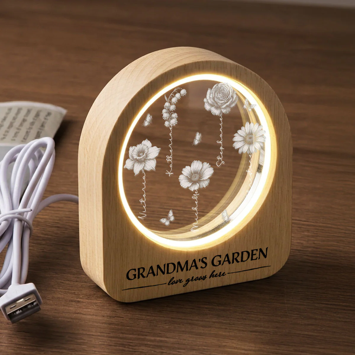Grandma Birth Month Garden - Personalized Custom 3D Crystal Photo Portrait LED - Image 4