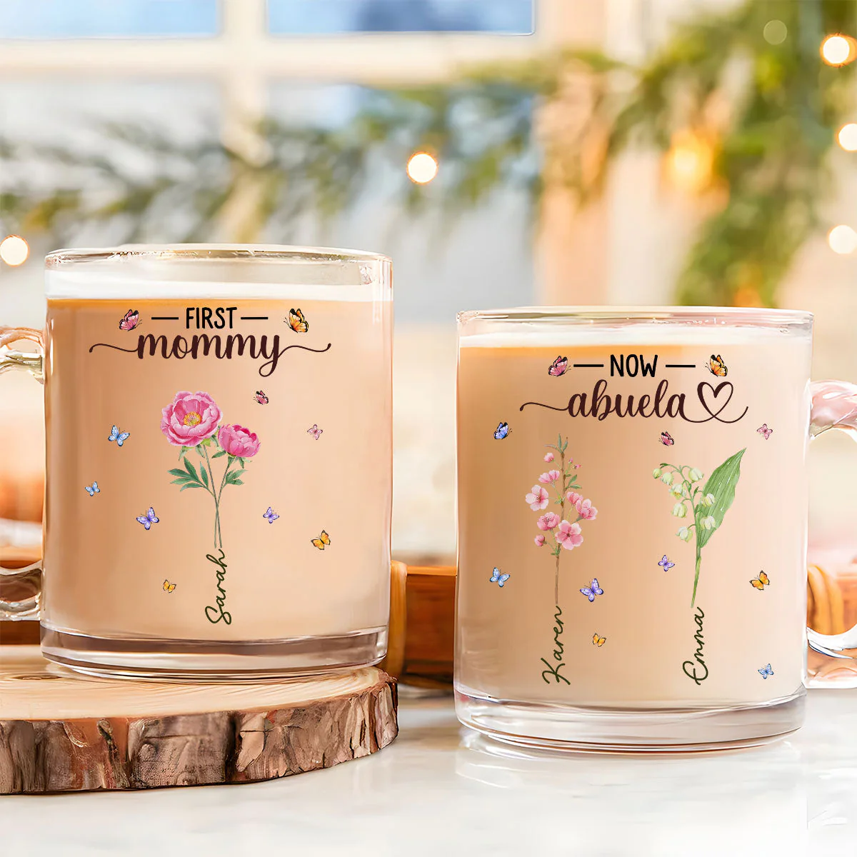 Grandma Birthmonth Flower - Personalized Custom Glass Mug - Image 2