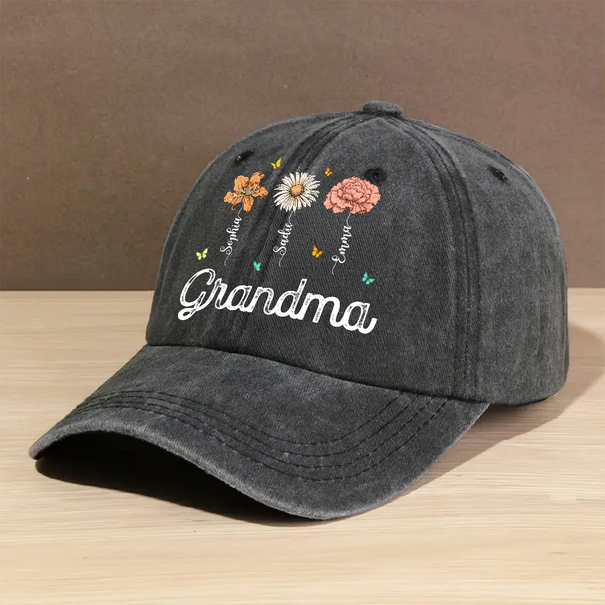Grandma Garden - Personalized Custom Vintage Washed Denim Cap - Image 5