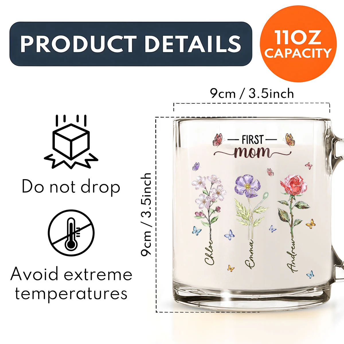 Grandma Glass Flower - Personalized Custom Glass Mug - Image 5