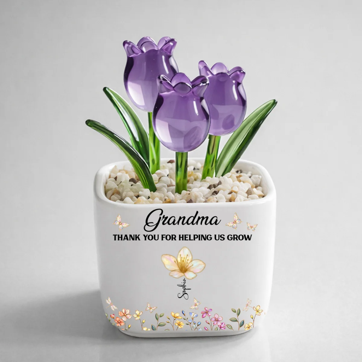 Grandma Helping Me Grow - Personalized Custom Glass Everlasting Tulips - Image 8