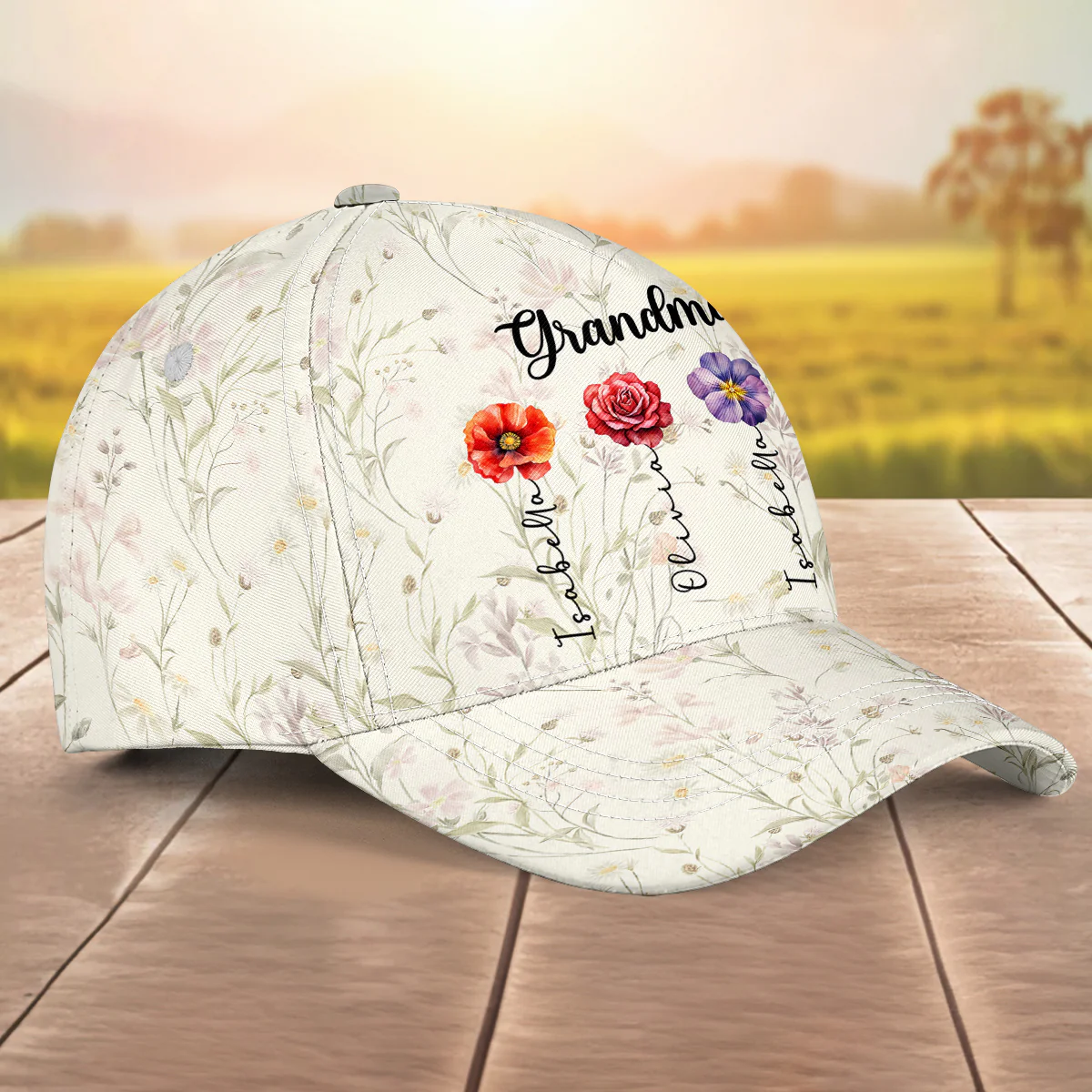 Grandma Lovely Flowers - Personalized Classic Cap - Image 2