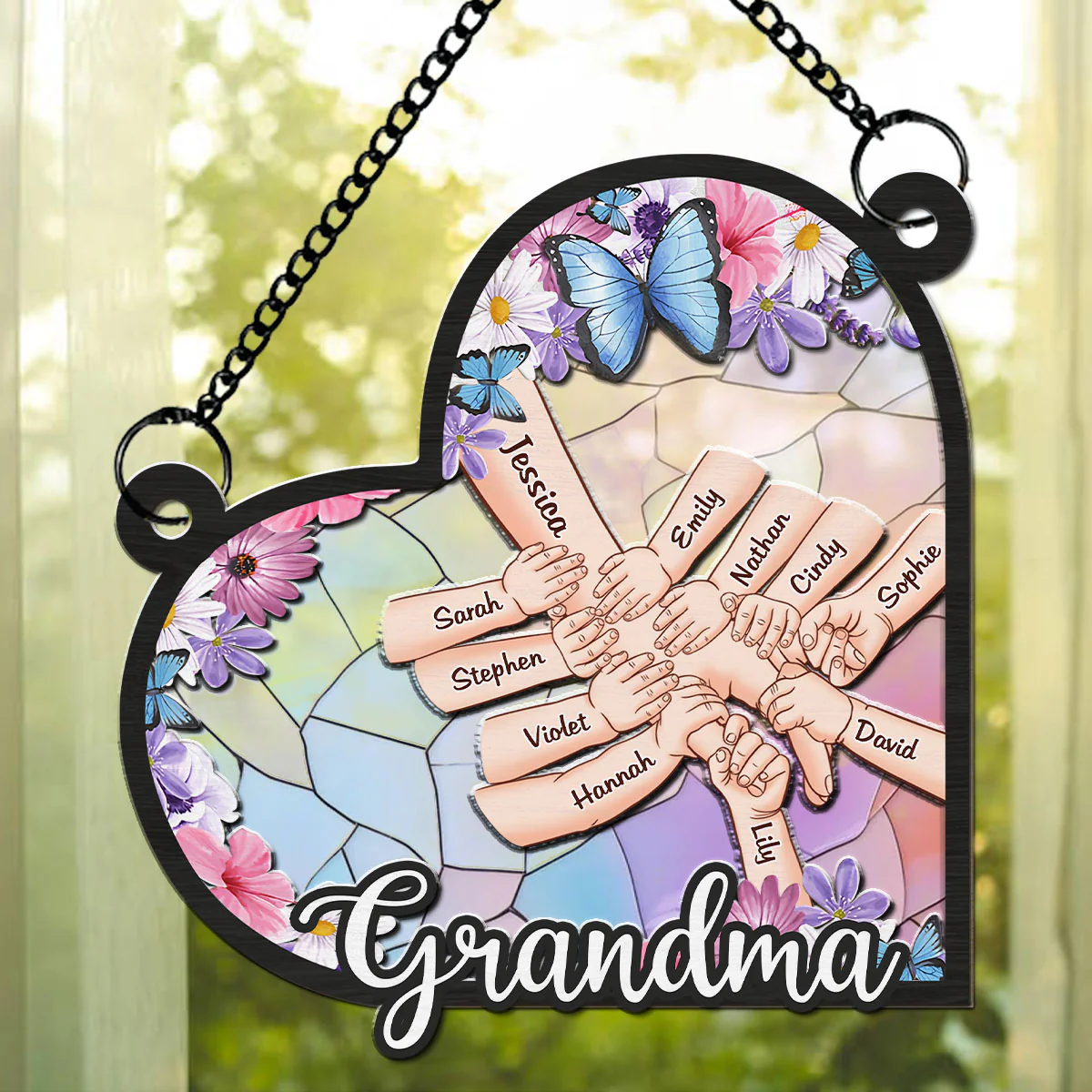 Grandma Mom Holding Hands - Personalized Custom Suncatcher - Image 2