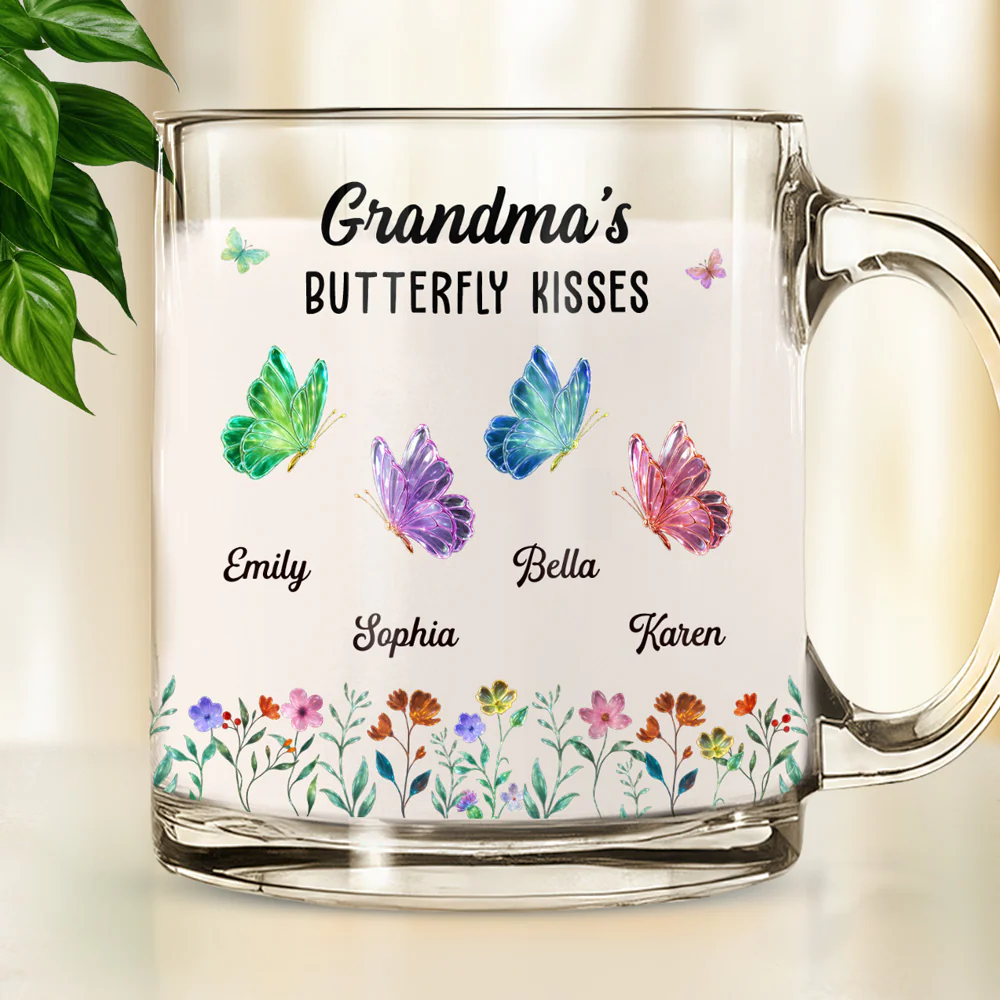 Grandma Mom Kisses Butterflies - Personalized Custom Glass Mug