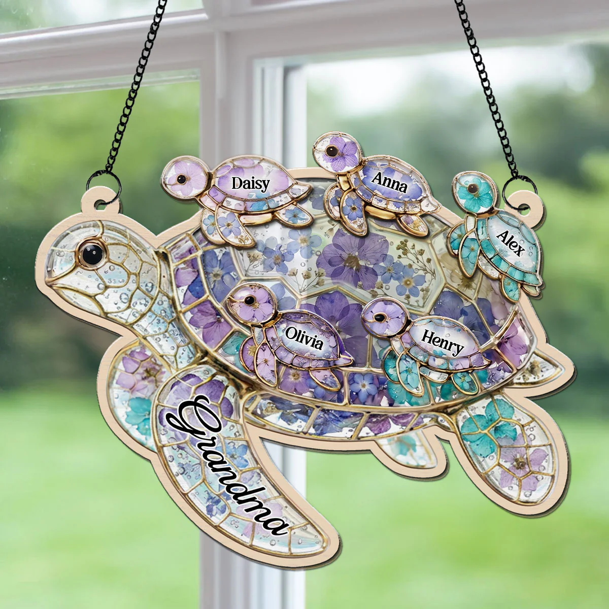 Grandma Sea Turtle - Personalized Custom 3D Effect Suncatcher