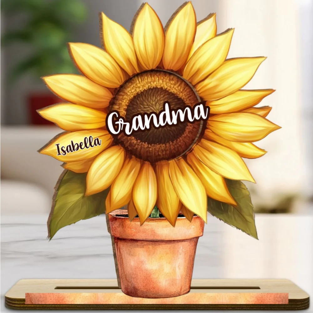 Grandma Sunflower - Personalized Custom 2-Layer Wood Plaque With Flat Base - Image 8