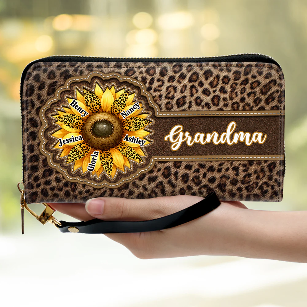 Grandma Sunflower - Personalized Custom Leather Wallet - Image 2