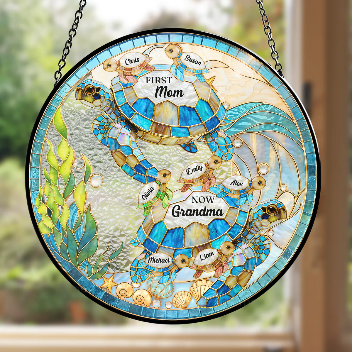 Grandmas Love Flows Like Tides - Personalized Custom Window Hanging Suncatcher