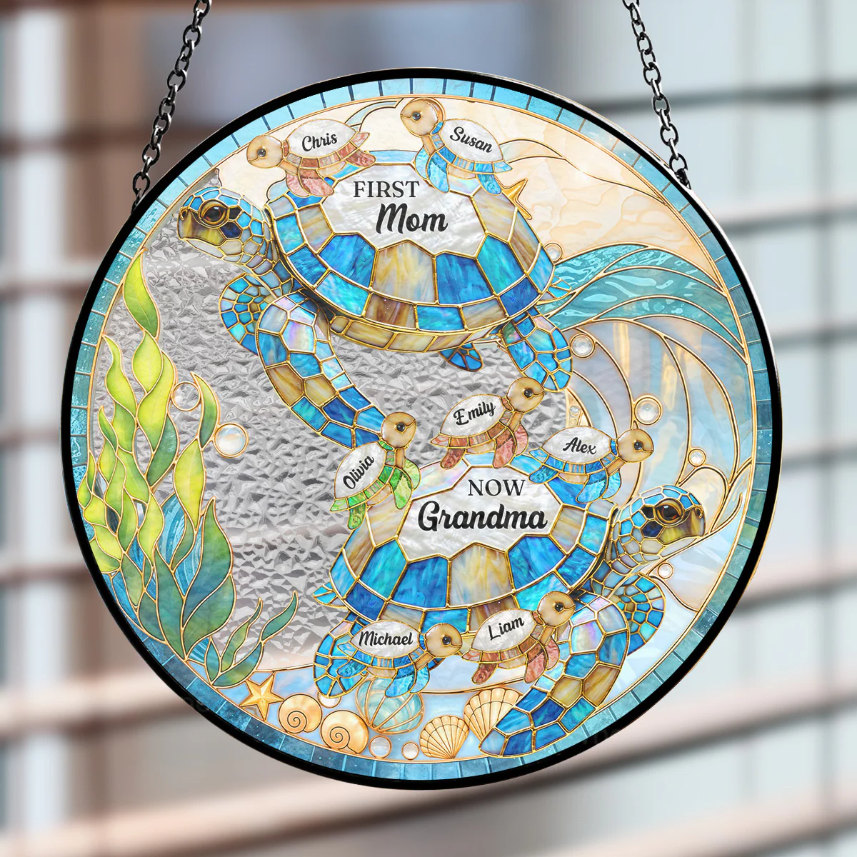 Grandmas Love Flows Like Tides - Personalized Custom Window Hanging Suncatcher - Image 2