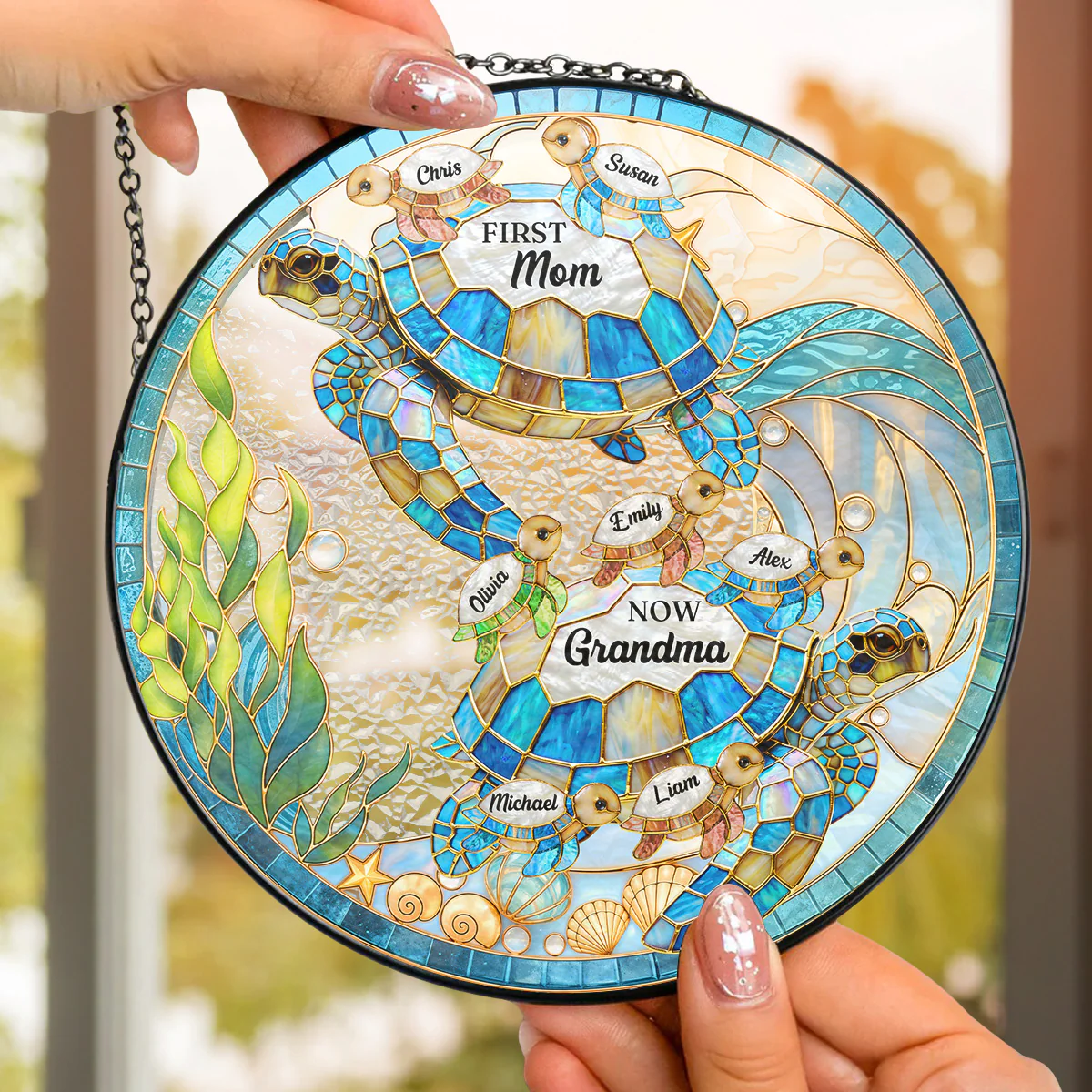Grandmas Love Flows Like Tides - Personalized Custom Window Hanging Suncatcher - Image 4