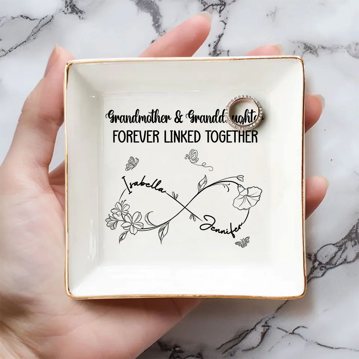 Grandmother And Granddaughter Forever Linked Together - Personalized Custom Jewelry Dish - Image 3