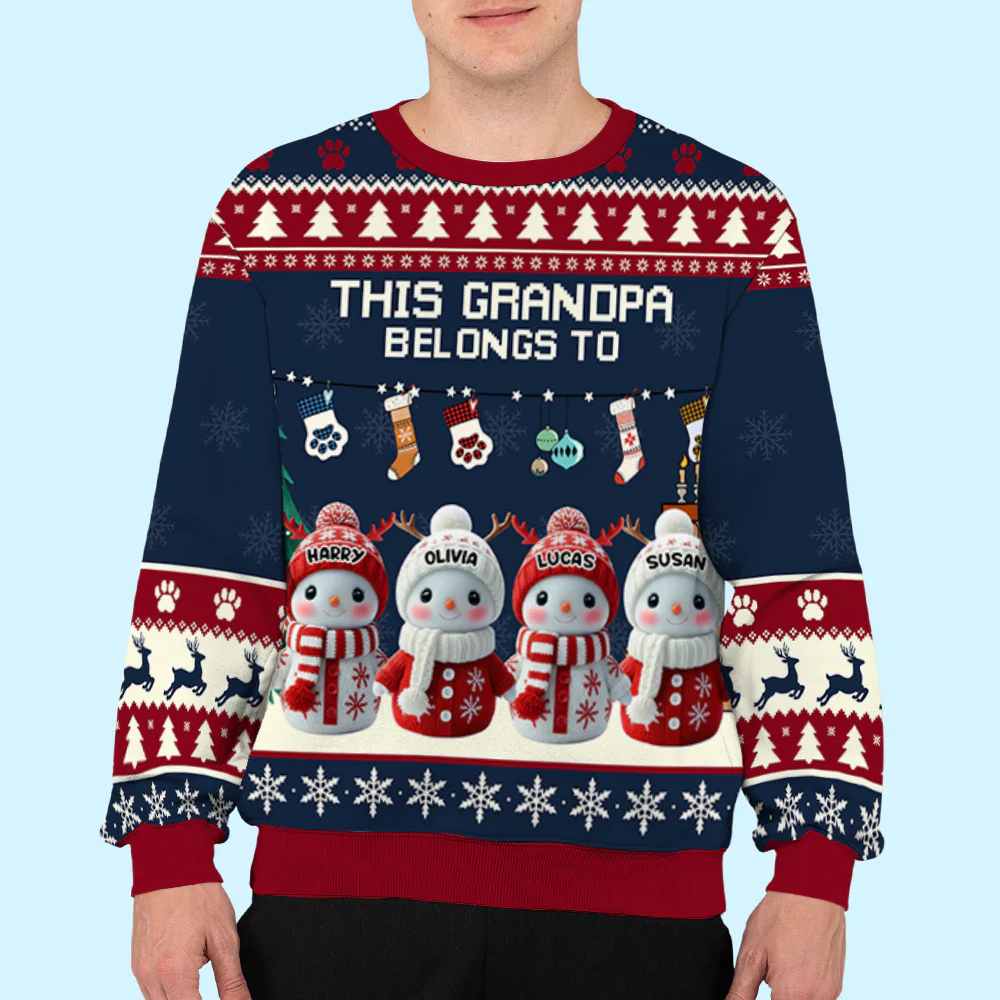 Grandpa Belongs To - Personalized Custom All-Over-Print Sweatshirt - Image 4