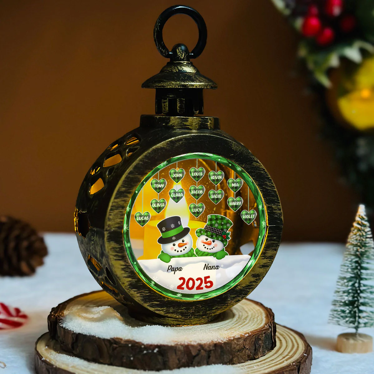Grandparents Snowman Christmas - Personalized Custom Christmas Lantern - Image 5