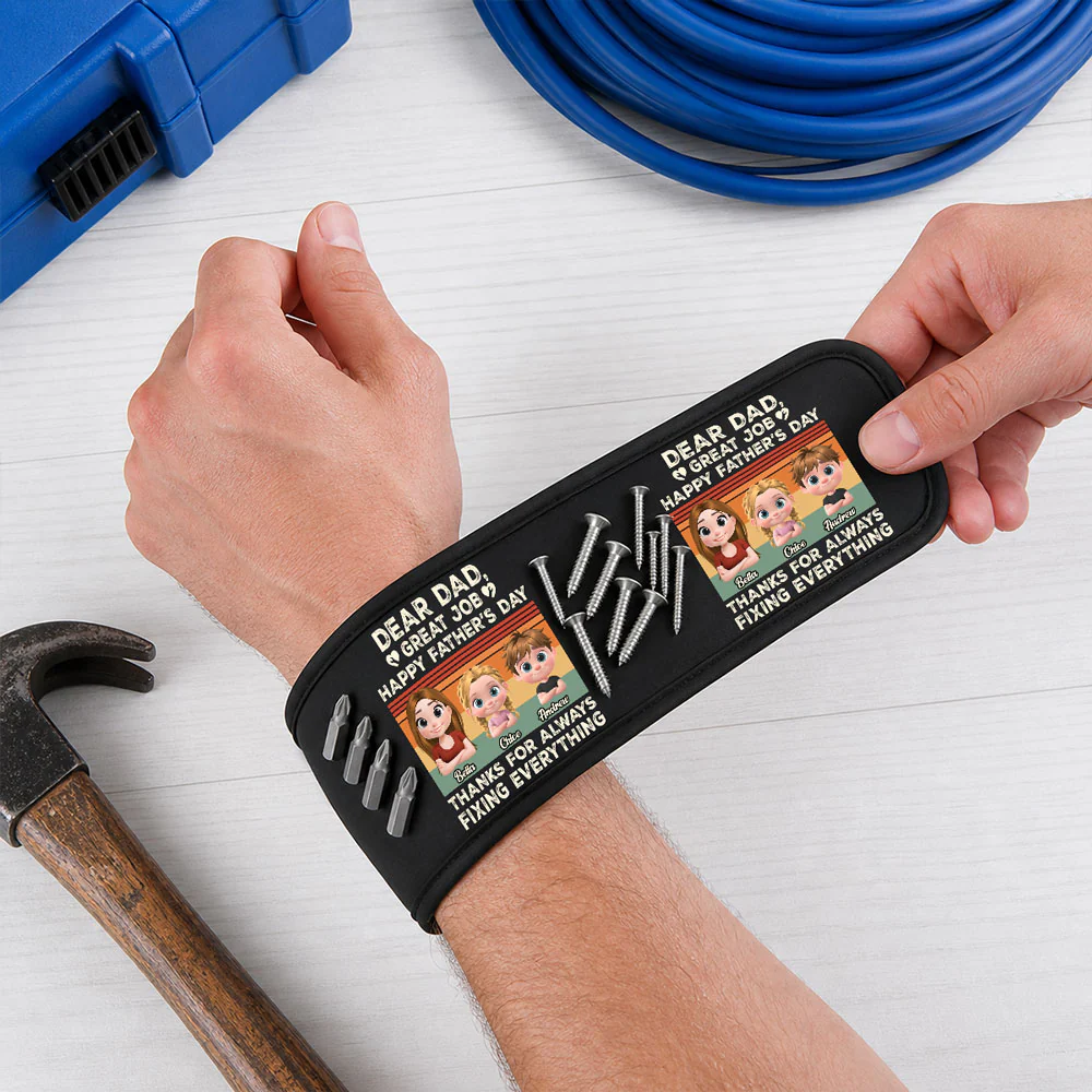 Great Dad Fixs Everything - Personalized Custom Magnetic Tool Wristband - Image 3