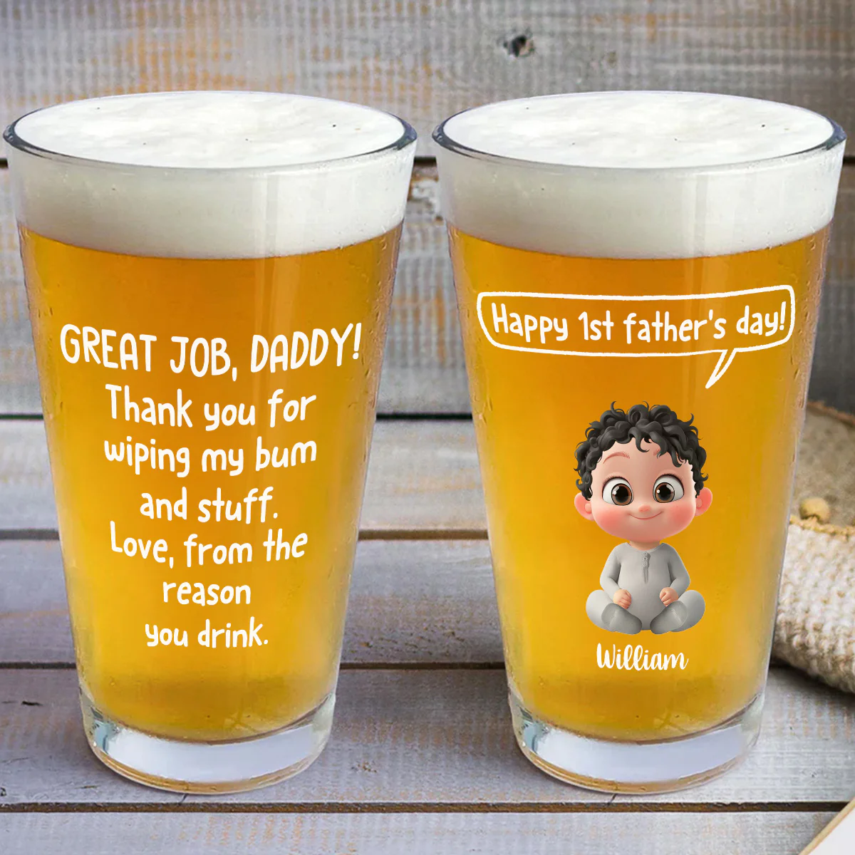 Great Job Daddy - Personalized Custom Beer Glass - Image 3