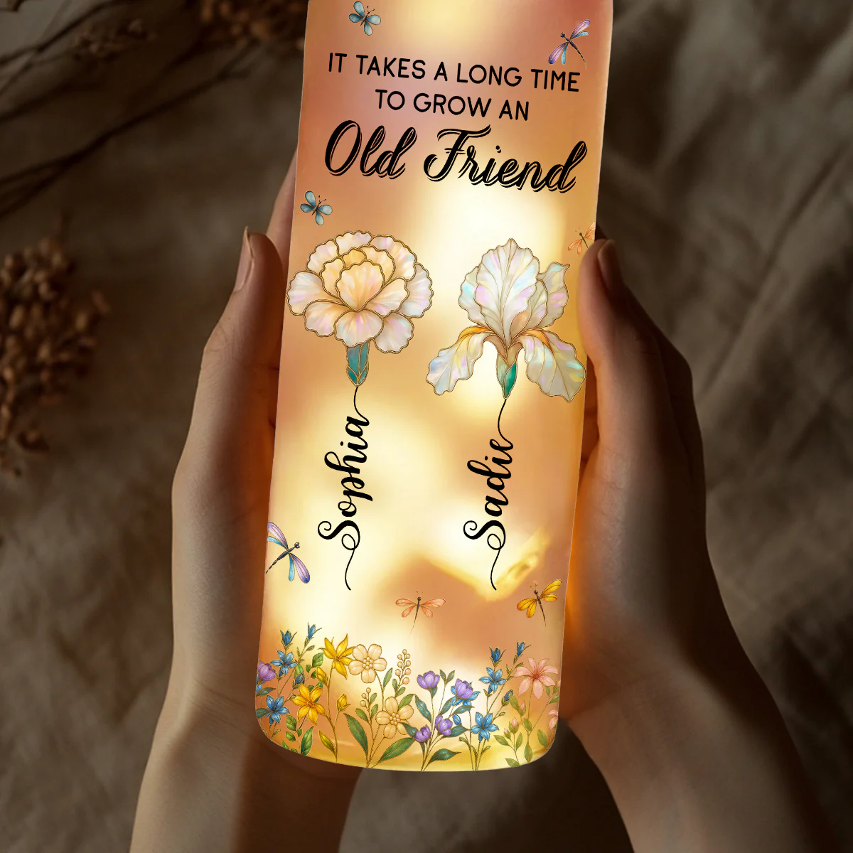 Grow An Old Friend Mother Of Pearl - Personalized Custom Bottle Lamp - Image 3