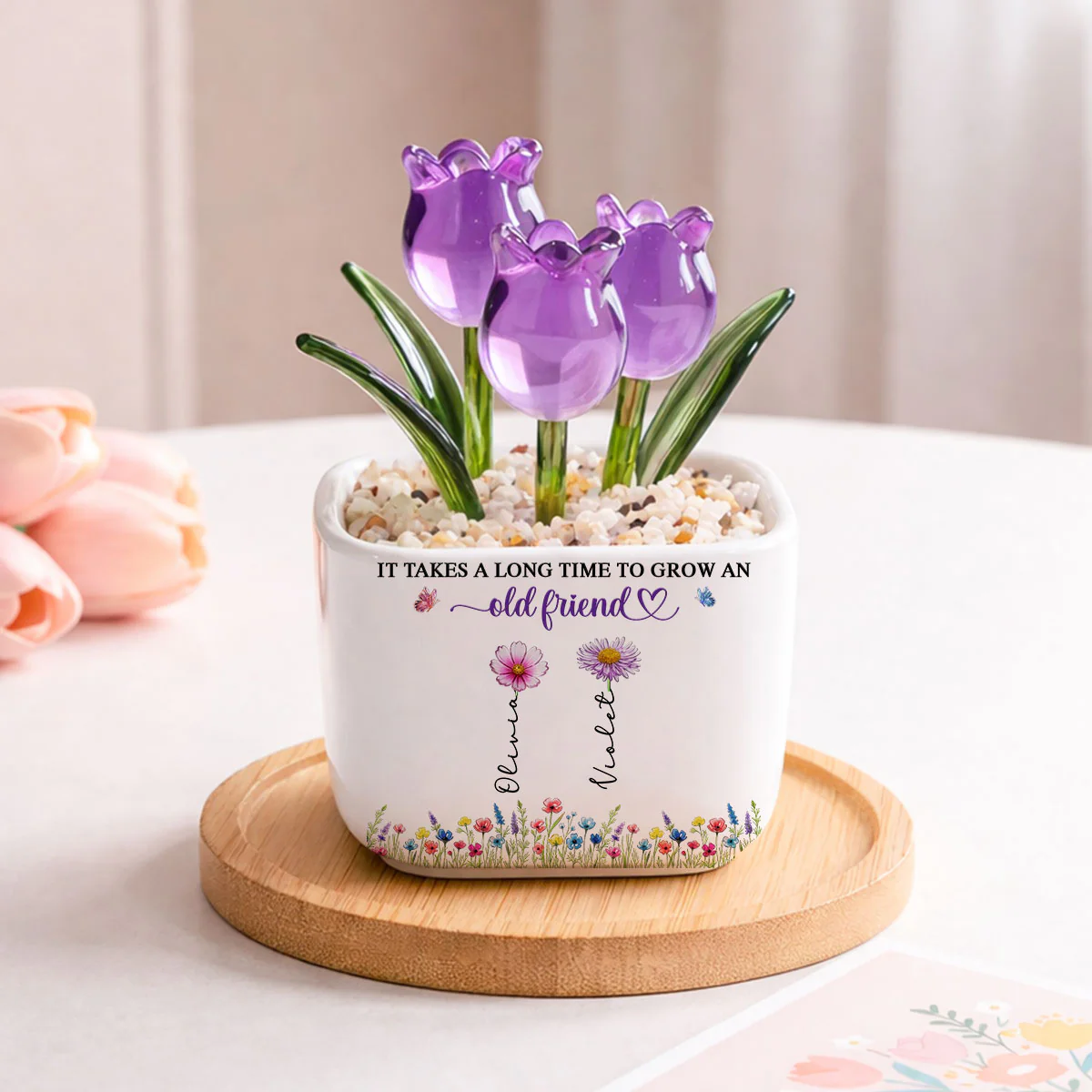 Grow An Old friend - Personalized Custom Glass Everlasting Tulips