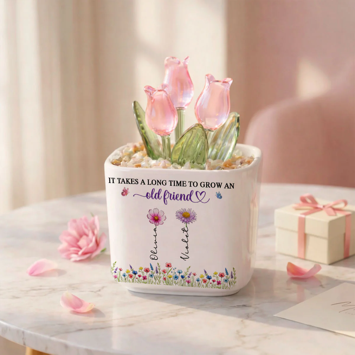 Grow An Old friend - Personalized Custom Glass Everlasting Tulips - Image 4
