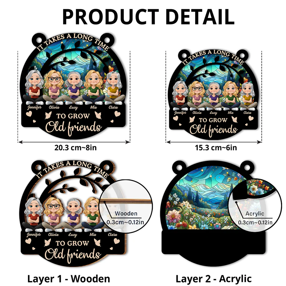 Grow Old Friends - Personalized Custom Suncatcher - Image 4