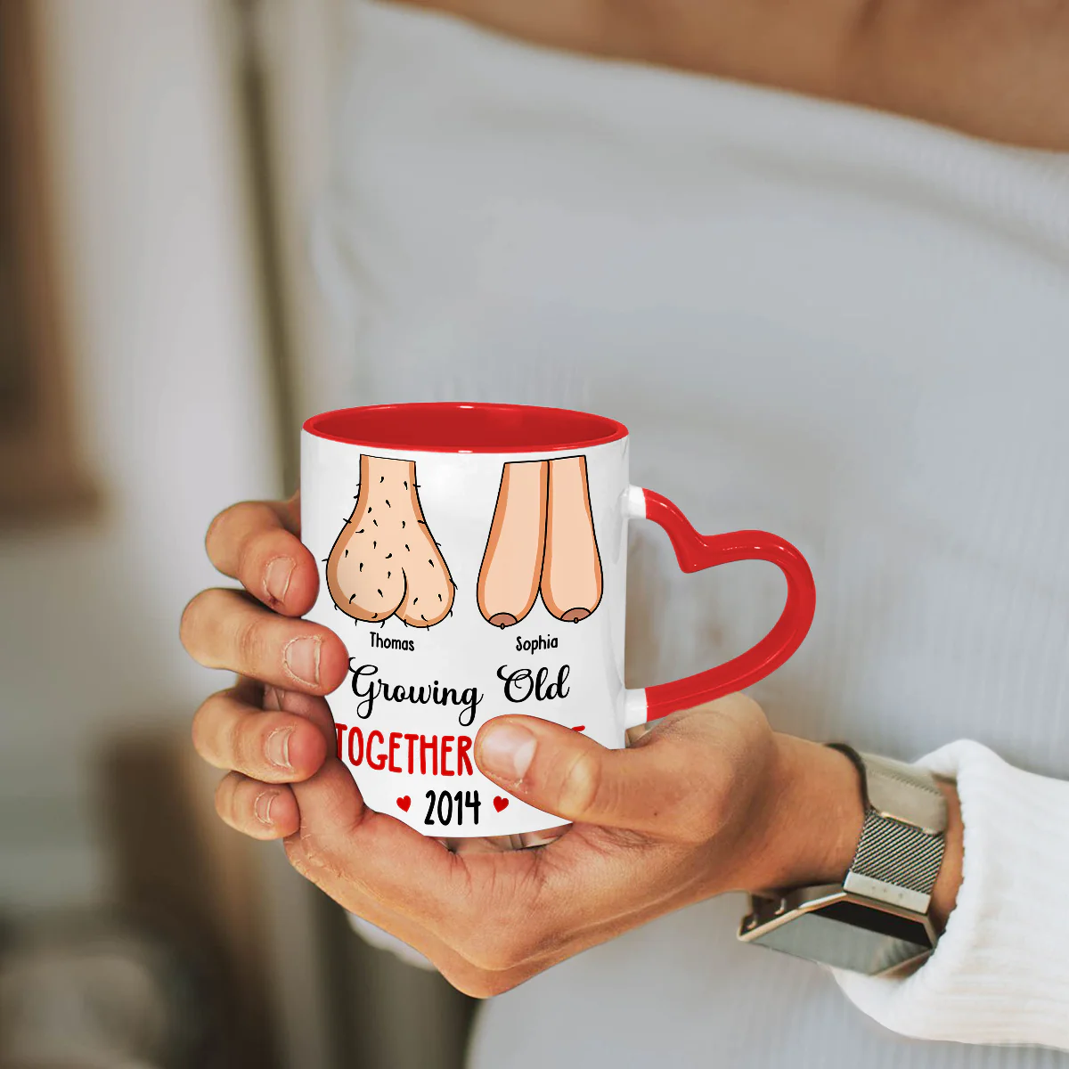 Grow Old With You - Personalized Custom Heart Handle Mug - Image 4