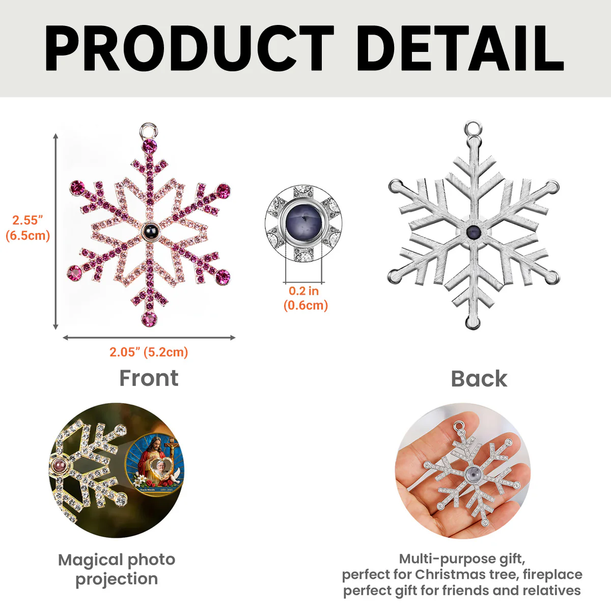 Guardian Of My Heart - Personalized Custom Photo Snowflake Projection Ornament - Image 4