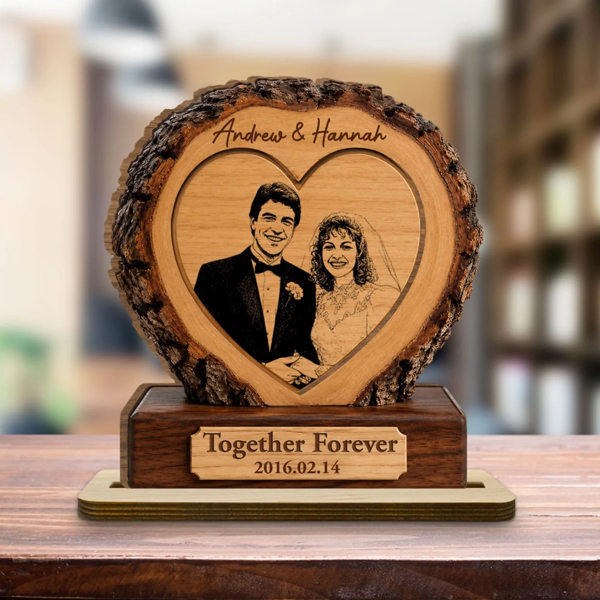 Happily Ever After - Personalized Custom 2-Layer Wood Plaque With Flat Base - Image 5