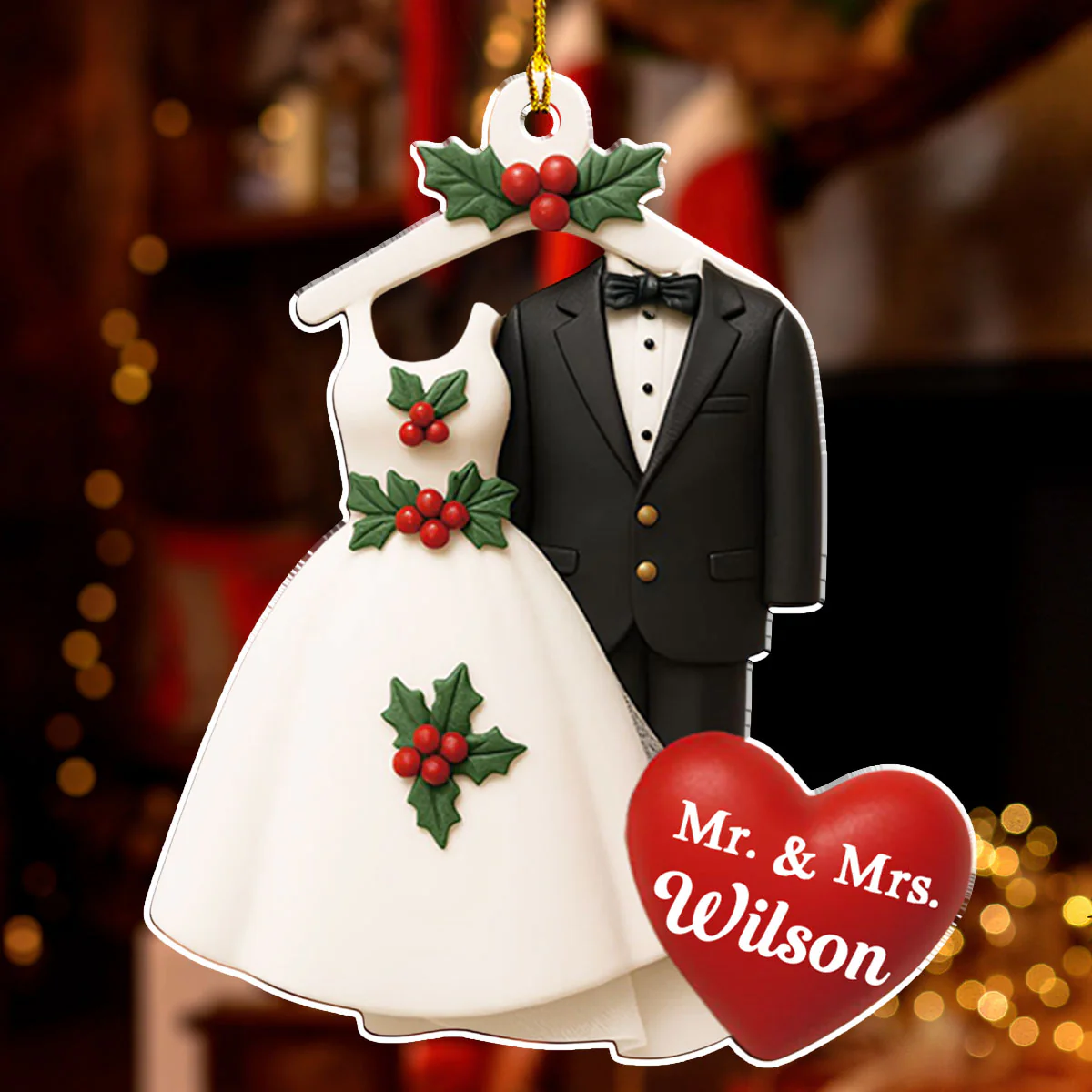 Happily Married - Personalized Custom 3D Effect Acrylic Ornament - Image 3
