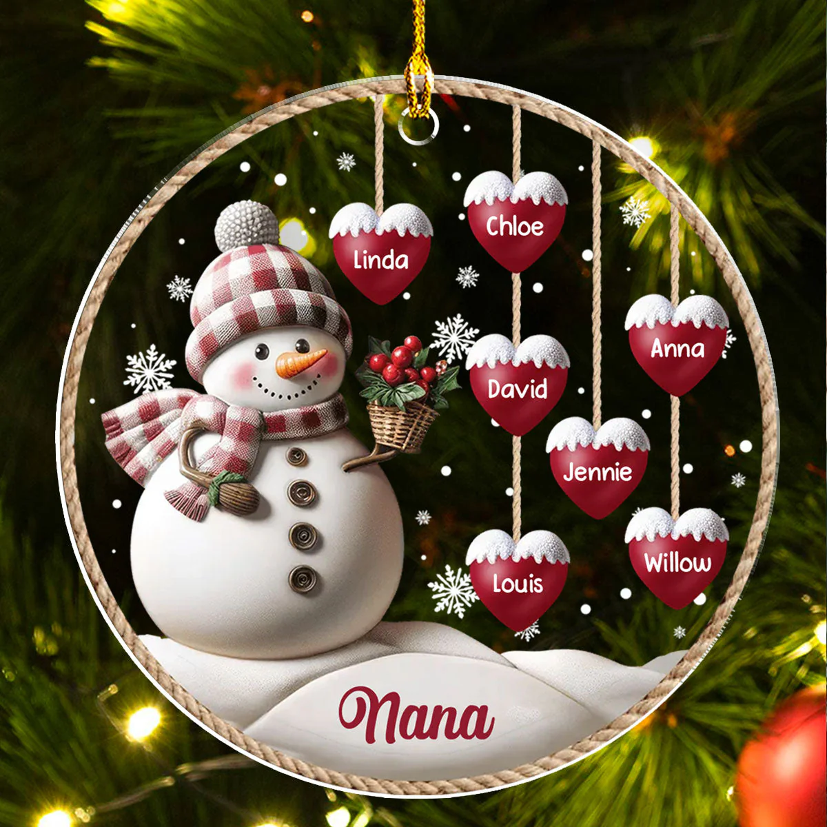 Happy Christmas Snowman Grandma - Personalized Custom 3D Inflated Effect Acrylic Ornament - Image 4