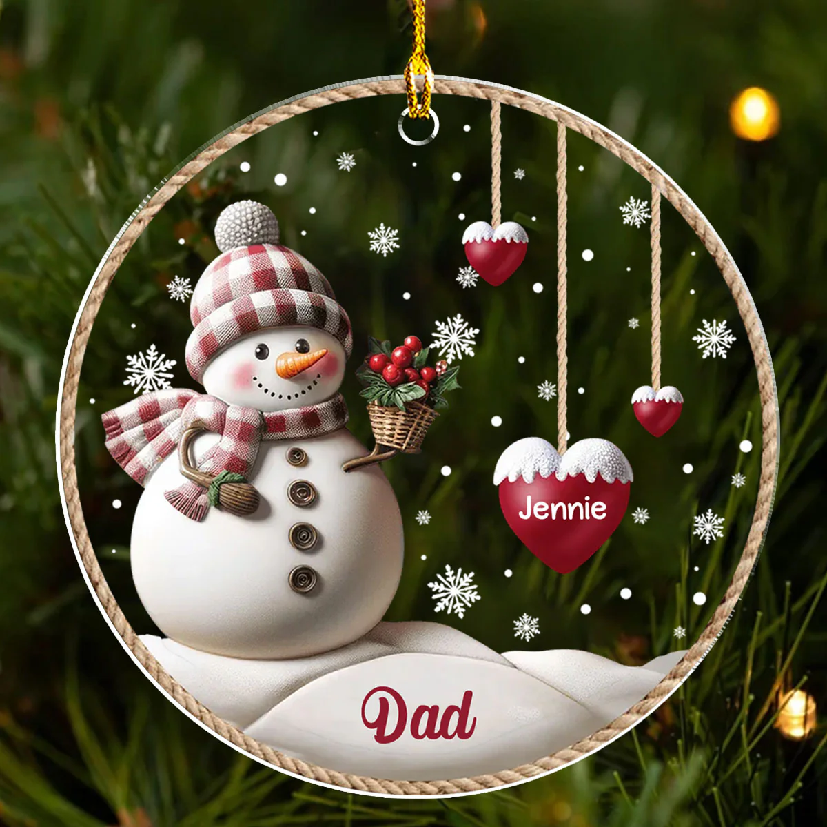 Happy Christmas Snowman Grandma Version 2 - Personalized Custom 3D Inflated Effect Acrylic Ornament - Image 3