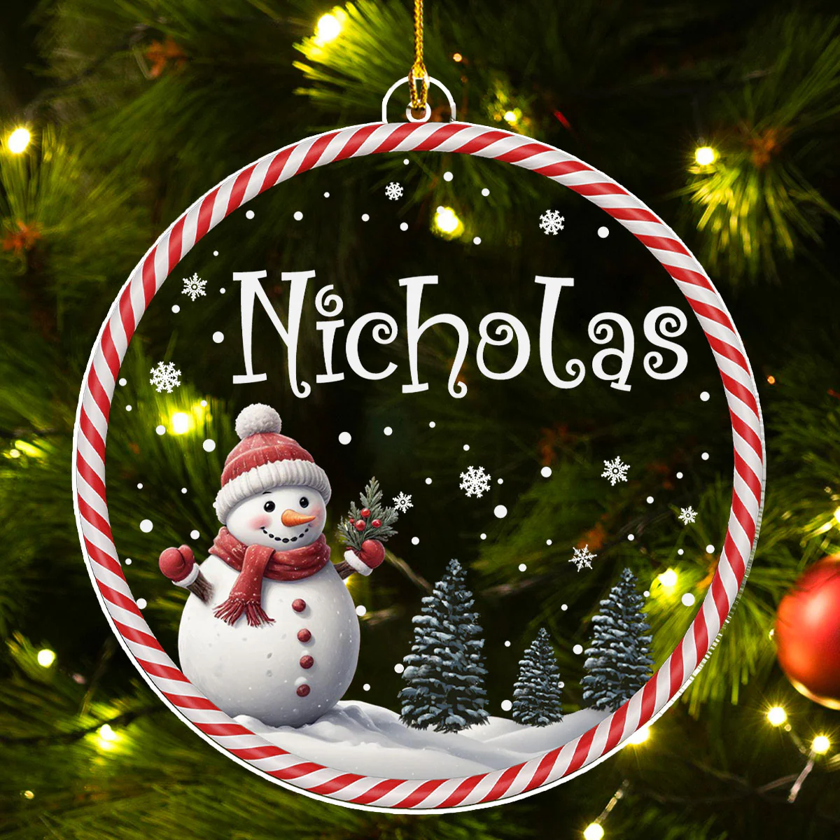 Happy Christmas Snowman - Personalized Custom Acrylic Ornament - Image 2