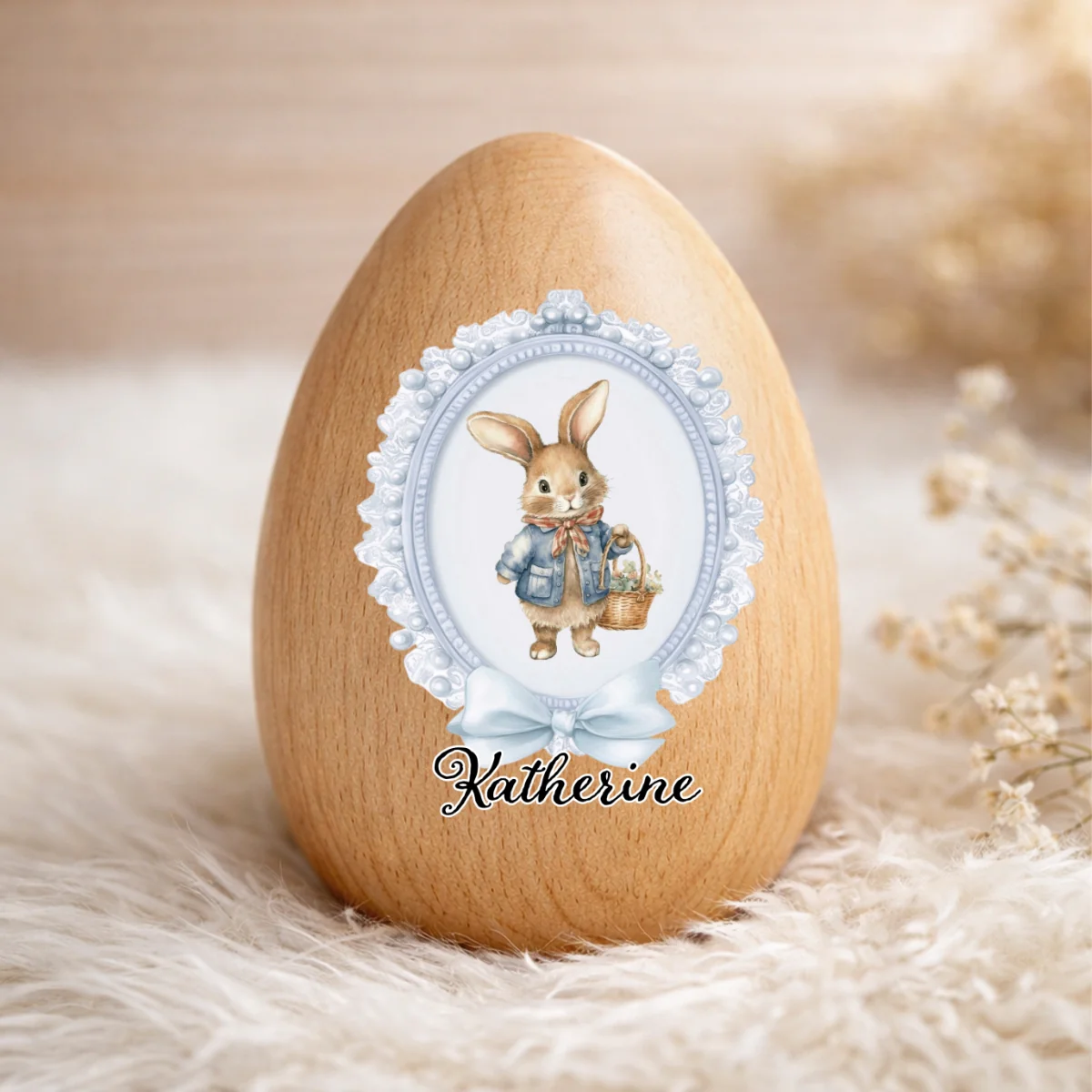 Happy Easter Cute Bunny - Personalized Custom Wooden Egg Shaker - Image 6