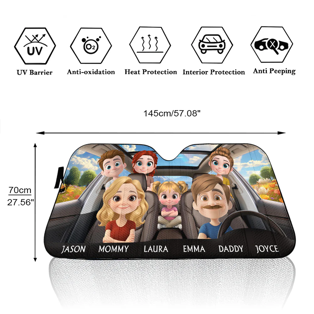 Happy Family - Personalized Car Sunshade - Image 6