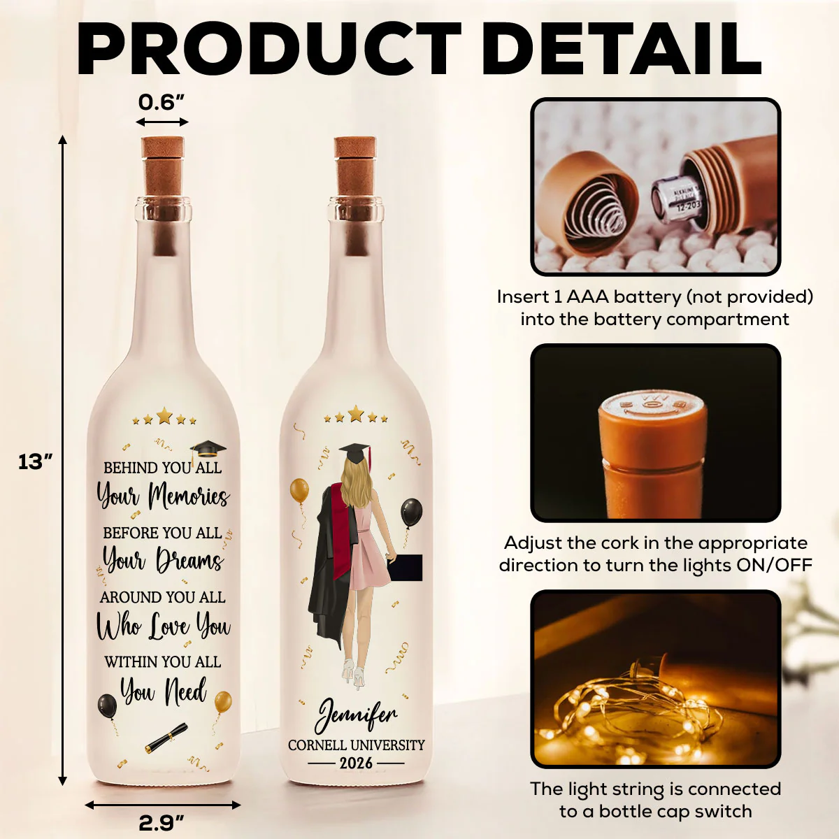 Happy Graduation - Personalized Custom Bottle Lamp - Image 6