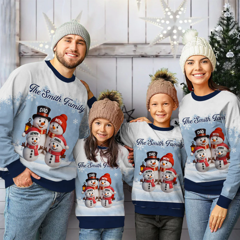 Happy Holiday Season Snowman Family - Personalized Custom All-Over-Print Sweatshirt - Image 4