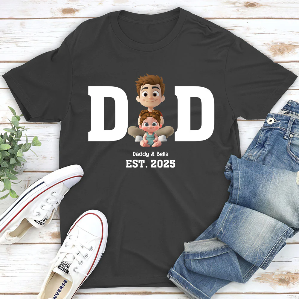 Happy Kids With Dad - Personalized Custom Shirt - Image 2