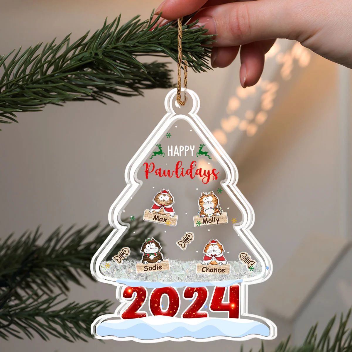 Happy Pawlidays 2024 - Personalized Custom Acrylic Shaker Ornament - Image 4