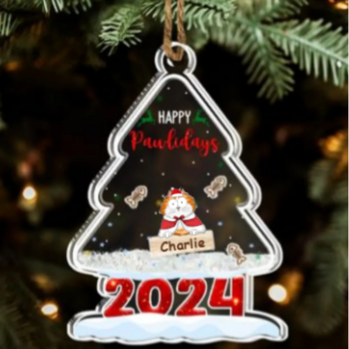 Happy Pawlidays 2024 - Personalized Custom Acrylic Shaker Ornament - Image 5